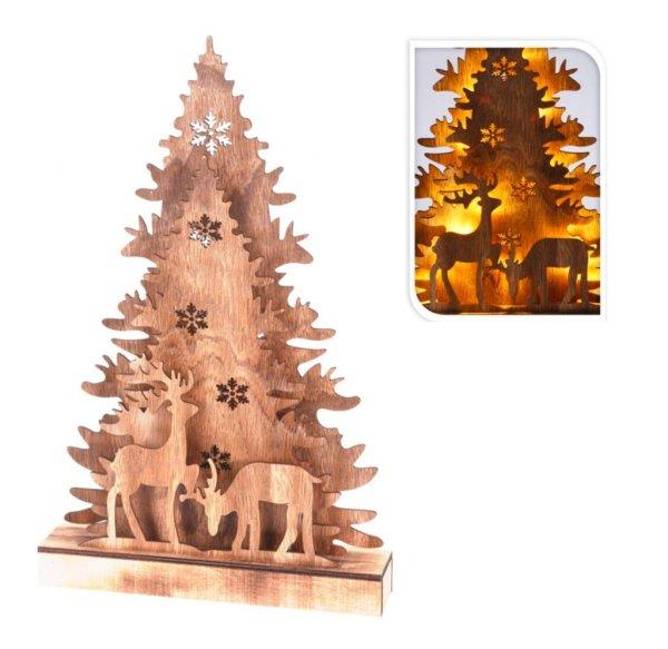 Decorative Lightning Fenyőfa és Szarvas 24 x 5 x 38 cm 3D LED-es natúr fa
karácsonyi dekoráció, világító karácsonyi dísz 16 db melegfehér LED-el