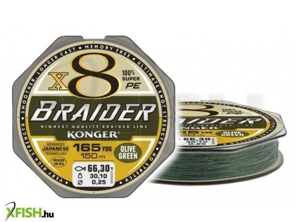 Konger Braider X8 Olive Green Fonott Zsinór 150m 0,18mm 21,4Kg