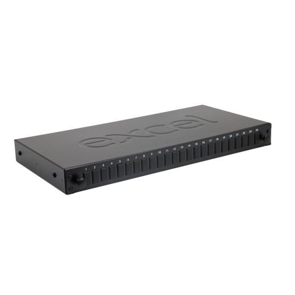 Excel optikai patch panel, üres, LC duplex vagy SC szimplex toldókkal
szerelhető, SM/MM, 24 portos