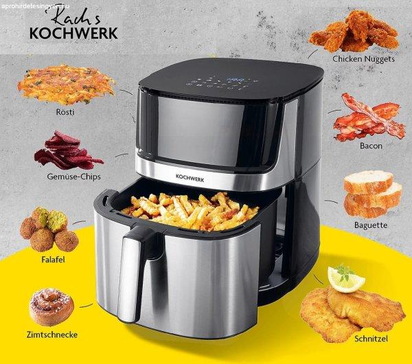 Kochwerk Dual Heat AirFryer XXL 2200W 7.5L inox, nemesacél digitális Air
Fryer, olajmentes olajsütő, 7.5 literes légkeveréses forrólevegős sütő,
betekintő ablakkal, alsó-felső fűtéssel