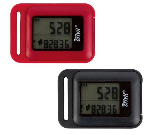 Crivit Pedometer, digitális lépésszámláló 3D érzékelővel, LCD
kijelzővel, lépésszám, távolság, futási idő, sebesség,
kalóriafogyasztás, zsírégetés, hőmérséklet és idő kijelzésére