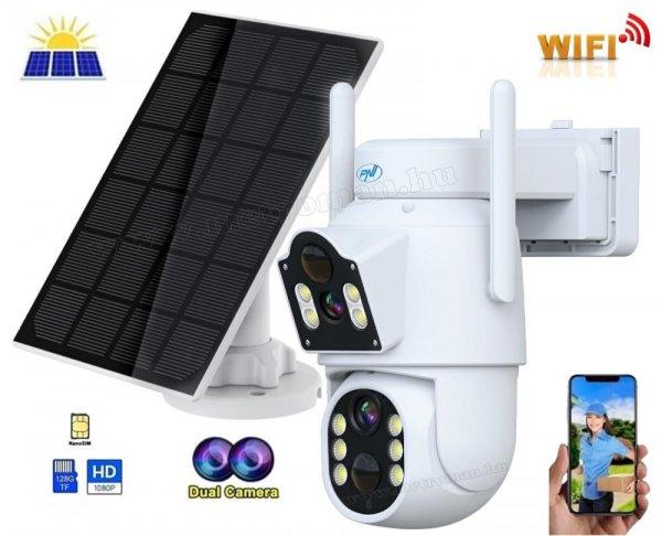 Vezeték nélküli Napelemes Wifi kamera, Android iPhone Wifi kültéri
megfigyelő kamera MIP792-4MP DUAL-CAM iCSee