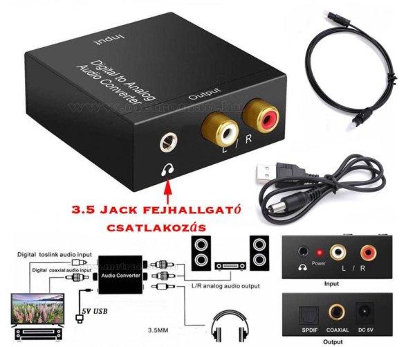 Toslink-2RCA Digitális-analóg audió jel átalakító 3.5 Jack fülhallgató
kimenettel MK319USB