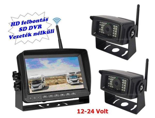 Digitális vezeték nélküli kétkamerás tolatókamera szett 7"-os HD LCD
monitorral MM1107-HD 12/24 Volt