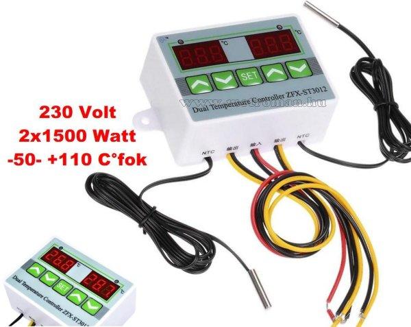 Dupla hőmérős 2 kimenetes 230 Voltos hőmérséklet kapcsoló -50 - +110 Cfok
MM3012-230V