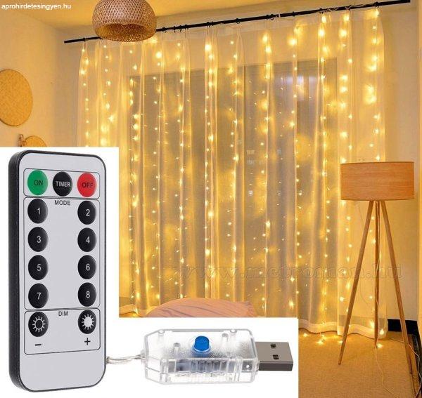 Karácsonyi LED fényfüggöny USB tápcsatlakozású 300 LED 3x3 méter
MM7216USB Meleg Fehér