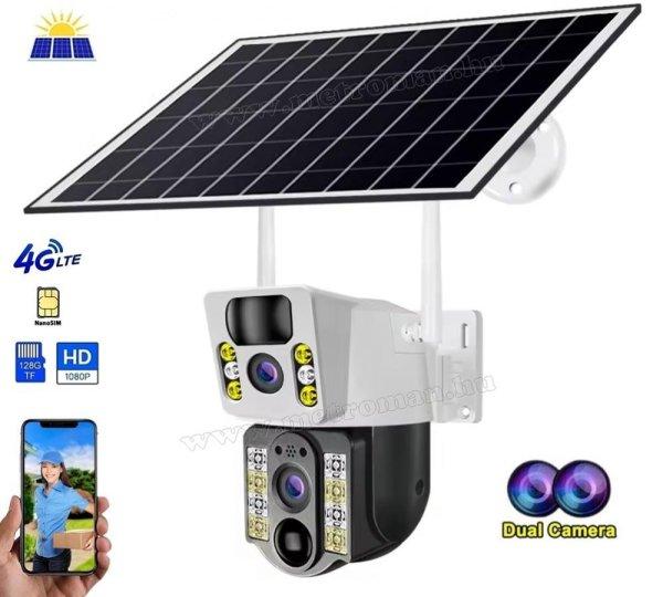 Vezeték nélküli Napelemes Wifi kamera, Android iPhone Wifi kültéri
megfigyelő kamera MVCS03-2MP-WIFI-PTZ-SOLAR DUAL-CAM V380PRO