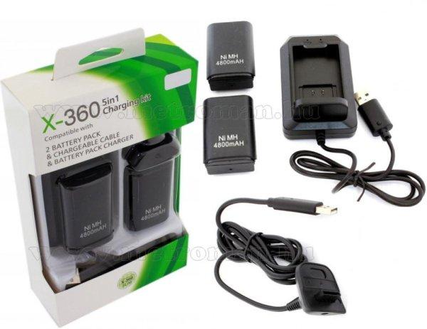 Utángyártott Xbox 360 dokkoló akkumulátortöltő 2 db akkuval és USB
töltőkábellel 5 az 1-ben csomag