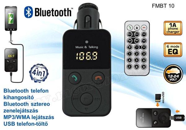 MP3 FM transzmitter és Bluetooth kihangosító FMBT 10