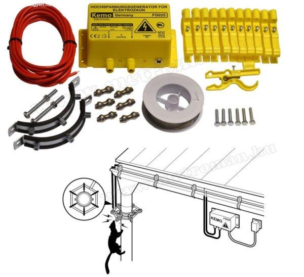 Elektromos nyestriasztó, nagyfeszültségű védőkerítés szett
esőcsatornára FG025SET