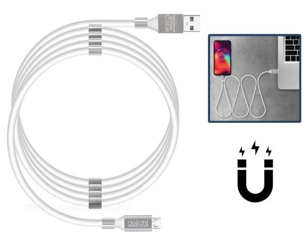 USB - microUSB mágneses adat és telefontöltő kábel fehér 55446M-WH