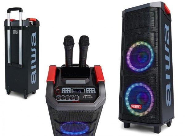 AIWA KBTUS-608 Hordozható Bluetooth Party Box hangfal, Karaoke szett vezeték
nélküli mikrofonnal