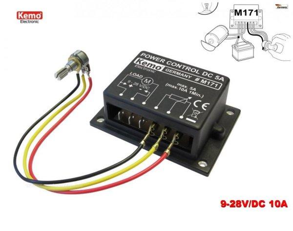 Egyenáramú teljesítmény és fordulatszám szabályzó modul DC 9-28V 10A
Kemo M171PWM