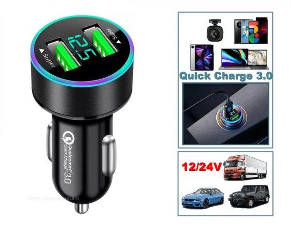 Autós szivargyújtó USB töltő voltmérővel 2USB - Quick Charge 3.0 - 12-24V
M23