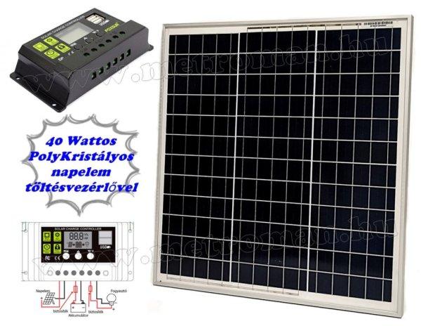 12V 40 Watt napelemes töltő szett töltésvezérlővel Poly Solar
MP-40W-30/10A-PWM