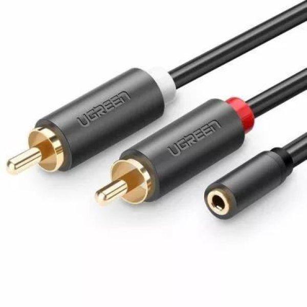 UGREEN 2xRCA to 3,5mm jack male/famale cable 0,25m Black