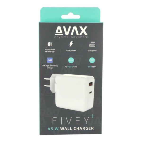 Avax CH632W FIVEY+ 45W GaN USB A + Type C Fast Charger White