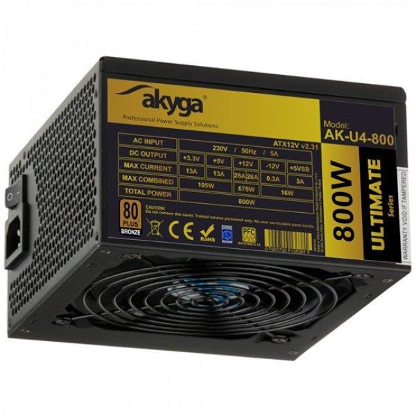 AKYGA ATX Power Supply 800W AK-U4-800 P4+4 PCI-E 6 pin 6+2 pin 6x SATA APFC 80+
bronze FAN 12cm