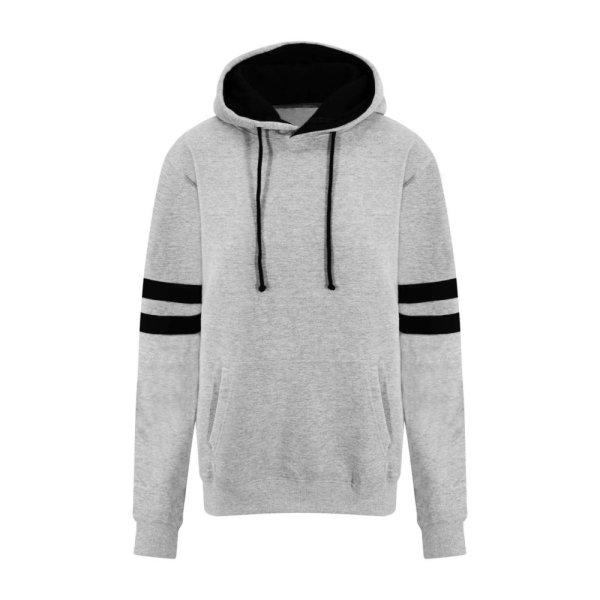 Just Hoods Uniszex kapucnis pulóver az ujjakon csíkkal AWJH103, Heather
Grey/Deep Black-XL