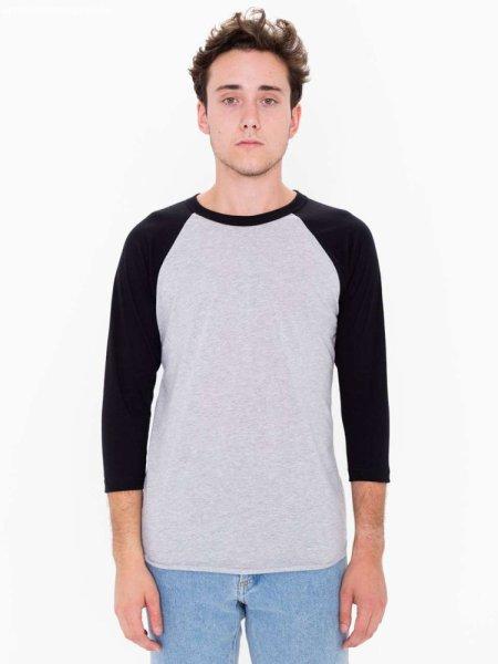 AABB453 3/4 ujjú kétszínű unisex póló American Apparel, Heather
Grey/Black-2XL