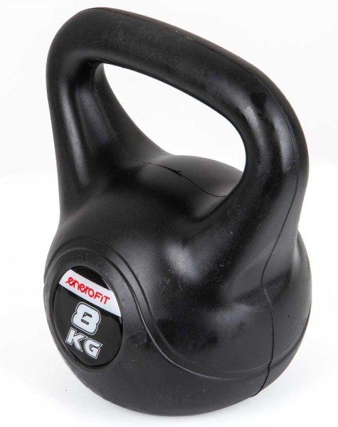 Füles súlyzó, Kettlebell, cementes Fekete ENEROFIT 8 kg