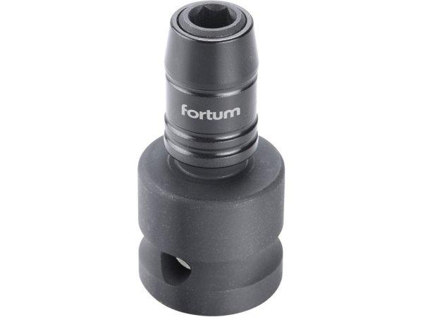 FORTUM adapter, impakt 1/4' BIT-ek gépi befogásához, 1/2' gépi
befogás, gyorskioldóval, CrMoV, hossz: 49 mm