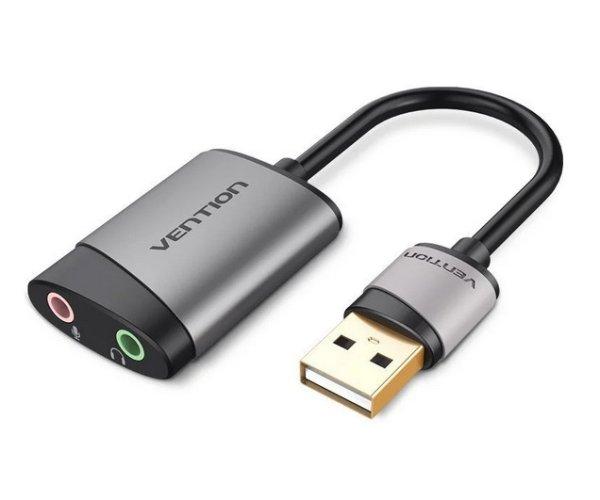 Vention USB 2.0 -> 3.5mm/F (külső, szürke, OMTP-CTIA), 0,15m, hangkártya