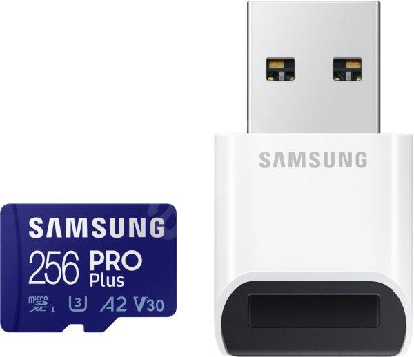 SAMSUNG SD kártya, 256GB, PRO PLUS, olvasó, Blue Wave