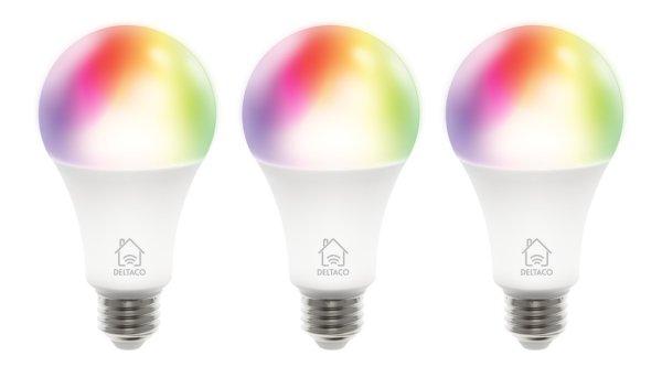 Deltaco SMART HOME SH-LE27RGB-3P WiFi, E27, 9W, 16 millió szín, fehér,
3db/csomag Izzó