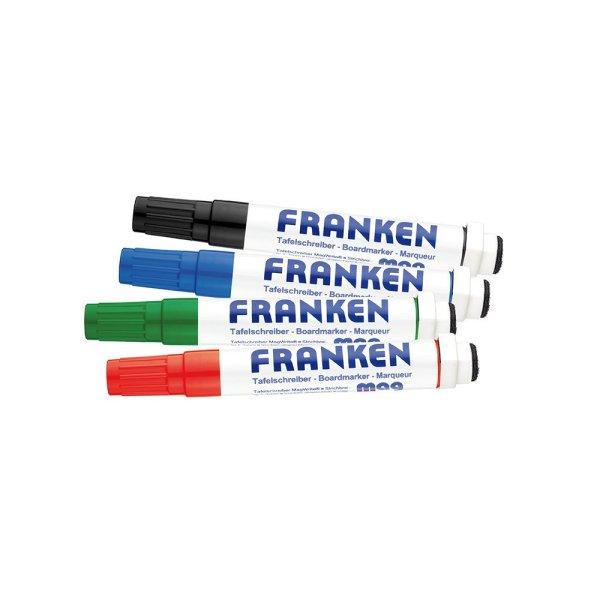 Táblamarker készlet, 1-3mm, kerek, antibakteriális mágneses, Franken, 4 klf.
szín