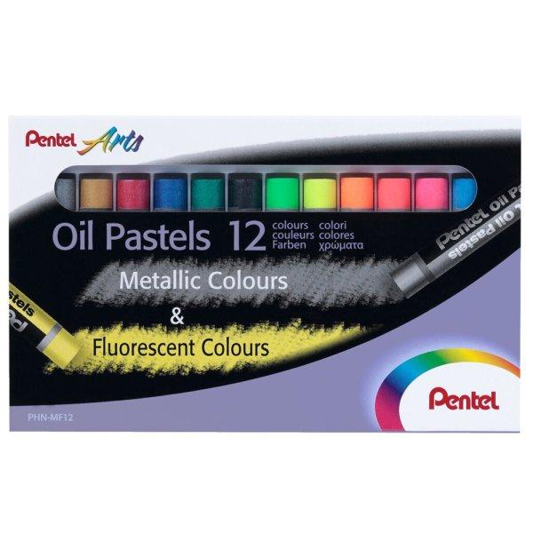 Kréta olajpasztell készlet, PHN-MF12 Pentel, 12 klf., fluoreszkáló metál
szín