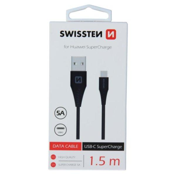 Adatkábel Swissten USB / USB-C 1,5 M és szupergyors töltés támogatással
5A, fekete