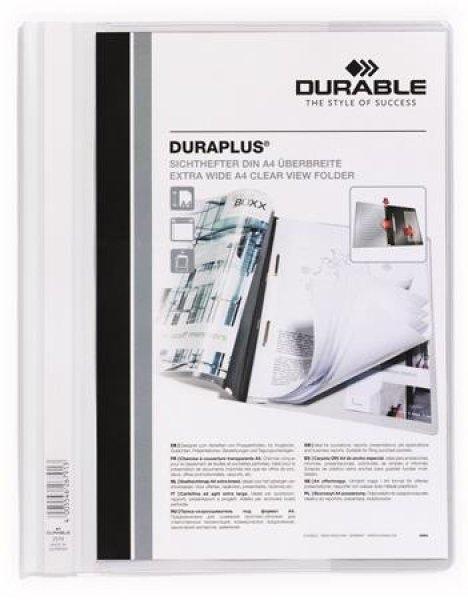 Gyorsfűző, A4, széles, panorámás, DURABLE "DURAPLUS®", fehér