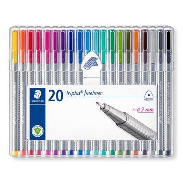 Tűfilc készlet, 0,3 mm, STAEDTLER "Triplus 334", 20 különböző
szín