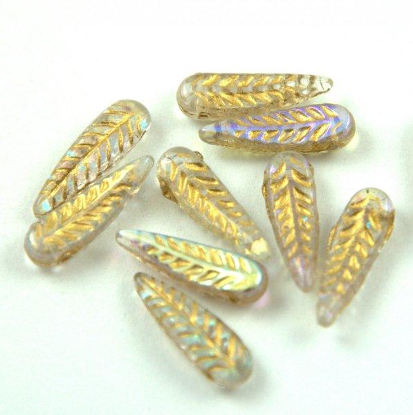 Cseh préselt egyedi formák - Feather - Crystal AB Gold Luster - 5x17mm