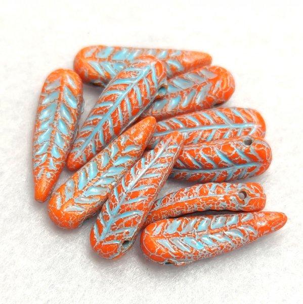 Cseh préselt egyedi formák - Feather - Orange Turquoise Travertin - 5x17mm