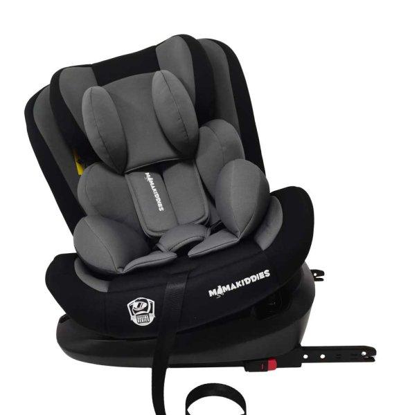 ISOFIX-es 360°-ban forgatható Mama Kiddies Racing biztonsági autósülés (40
-125 cm) fekete-szürke színben + Ajándék fejvédő párna