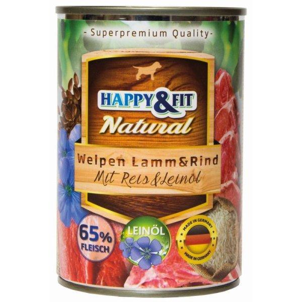 Happy&Fit Natural Dog Konzerv Junior Bárány & Marha Rizzsel & Lenmagolajjal
400g