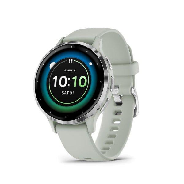 Garmin Venu 3S Silver Stainless Steel Bezel with Sage Grey Case and Silicone
Band