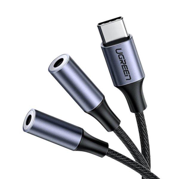 UGREEN AUX audio elosztó USB-C kábel, 25cm (fekete)