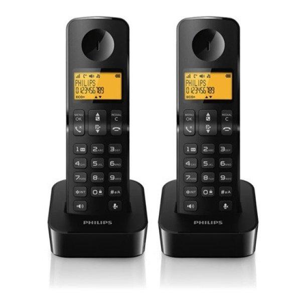 Philips D2602B/53 dect telefon fekete 550mah 2 kézibeszélő