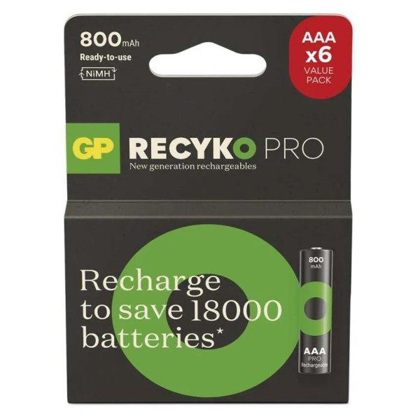 GP Recyko+ Pro Professional NI-MH AAA mikró 800 mAh akku BL/6db B2618V