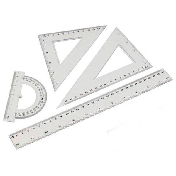 Vonalzókészlet, 30cm, vonalzó, szögmérő, 45° és 60° háromszög
vonalzók 4 db/csom