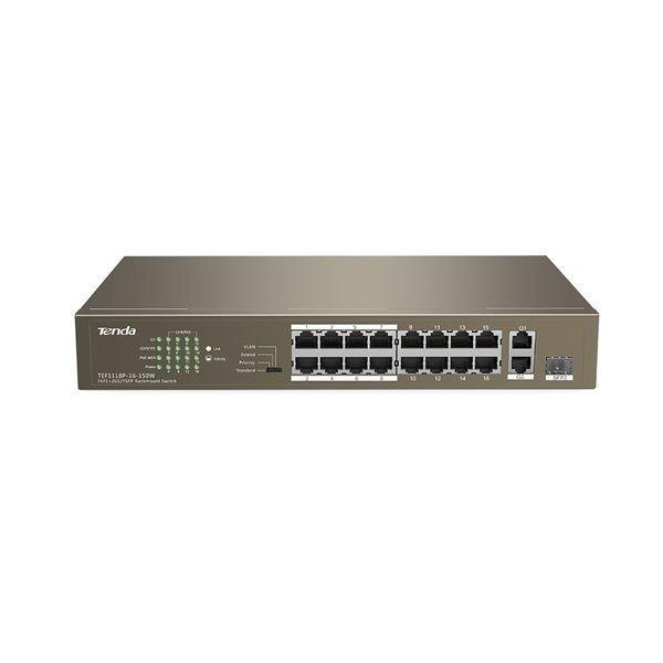 Tenda TEF1118P-16-150WV3.0 16 10/100Mbps +1 Gigabit/SFP Slots Switch With
16-Port PoE