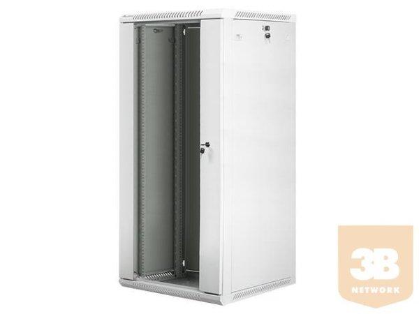 Lanberg 19'' fali rack szekrény 27U 600x600mm szürke (üvegajtó)