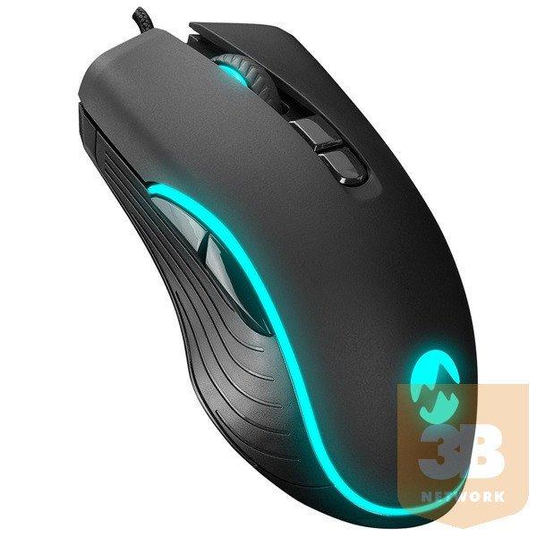 Everest Gamer Egér - SM-G56 CORAX (7200 DPI, 7gomb, 1,5m harisnyázott
kábel,optikai, fekete, RGB LED)