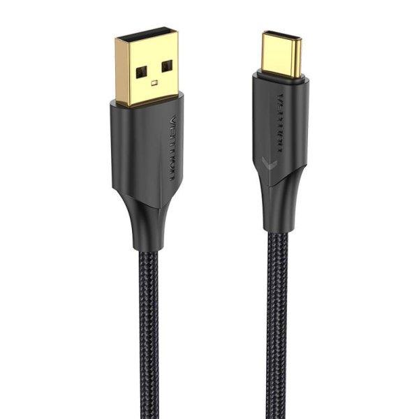 Kábel USB 2.0 USB-C Vention CTFBF LED 3A 3A 1m (fekete)