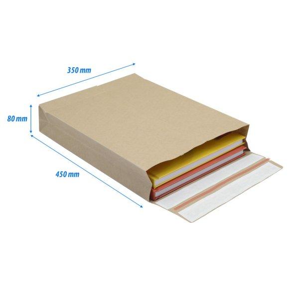 Csomagküldő webshop tasak 350x450x80mm, erős kraft papírból 200 db/doboz,
E-green barna