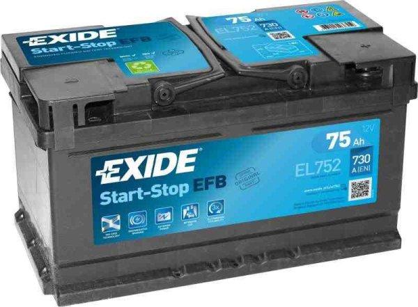 El752 start-stop 75ah 730a en 315*175*175mm exide akkumulátor 1917577