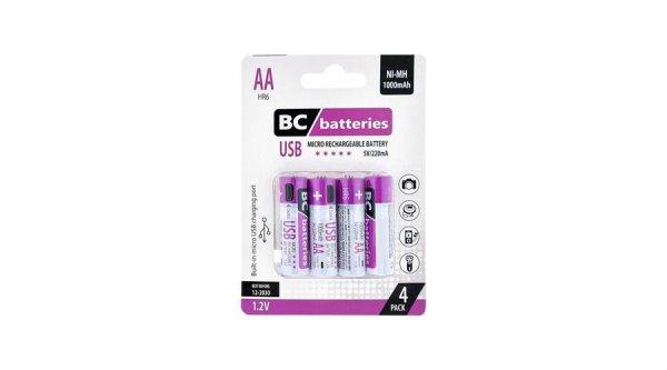 BC micro usb-vel tölthető AA ceruza akku 1000 mAh RH6 1,2V B4